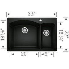 BLANCO BLANCO 442907 Diamond 1-Hole Granite Composite Double Bowl Dual Mount Kitchen Sink in Coal Black