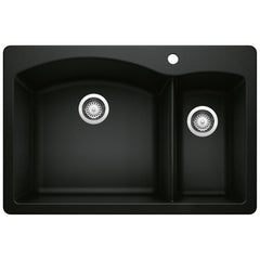 BLANCO BLANCO 442907 Diamond 1-Hole Granite Composite Double Bowl Dual Mount Kitchen Sink in Coal Black