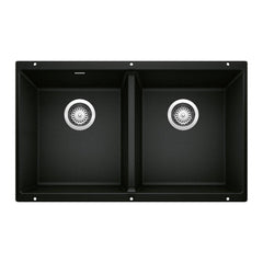 BLANCO BLANCO 442927 Precis 29-3/4 x 18-1/8 in No Hole Granite Composite Double Bowl Undermount Kitchen Sink in Coal Black