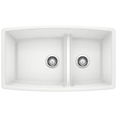 BLANCO BLANCO 441310 Performa 33 x 19 in No Hole Composite Double Bowl Undermount Kitchen Sink in White