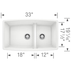 BLANCO BLANCO 441310 Performa 33 x 19 in No Hole Composite Double Bowl Undermount Kitchen Sink in White