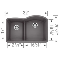 BLANCO BLANCO 441600 Diamond™ 32 x 20-7/8 in. No Hole Composite Double Bowl Undermount Kitchen Sink in Cinder