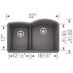 BLANCO BLANCO 441600 Diamond™ 32 x 20-7/8 in. No Hole Composite Double Bowl Undermount Kitchen Sink in Cinder