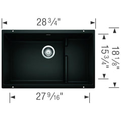 BLANCO BLANCO 442934 Precis 28-3/4 x 18-1/8 in. No Hole Granite Composite Single Bowl Undermount Kitchen Sink in Coal Black