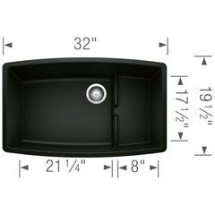 BLANCO BLANCO 442936 Performa 32 x 19-1/2 in. No Hole Granite Composite Single Bowl Undermount Kitchen Sink in Coal Black