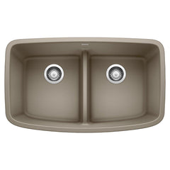 BLANCO BLANCO 442197 Valea 32 x 19 in. No Hole Composite Double Bowl Undermount Kitchen Sink in Truffle