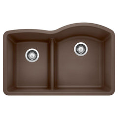BLANCO BLANCO 441609 Diamond 32 x 20-7/8 in. No Hole Composite Double Bowl Undermount Kitchen Sink in Cafe Brown