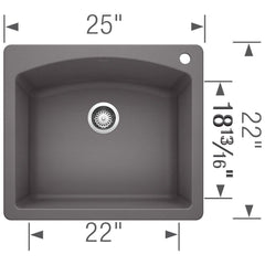 BLANCO BLANCO 441463 Diamond 25 x 22 in. 1 Hole Composite Single Bowl Dual Mount Kitchen Sink in Cinder
