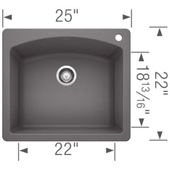 BLANCO BLANCO 441463 Diamond 25 x 22 in. 1 Hole Composite Single Bowl Dual Mount Kitchen Sink in Cinder