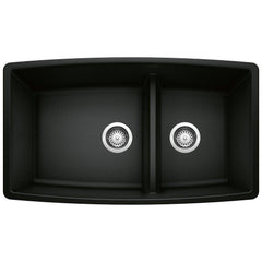 BLANCO BLANCO 442939 Performa 33 x 19 in. No Hole Granite Composite Double Bowl Undermount Kitchen Sink in Coal Black