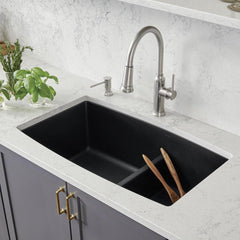 BLANCO BLANCO 442939 Performa 33 x 19 in. No Hole Granite Composite Double Bowl Undermount Kitchen Sink in Coal Black