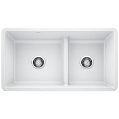 BLANCO BLANCO 442524 Precis 33 x 18 in. No Hole Composite Double Bowl Undermount Kitchen Sink in White