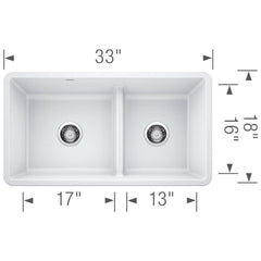 BLANCO BLANCO 442524 Precis 33 x 18 in. No Hole Composite Double Bowl Undermount Kitchen Sink in White