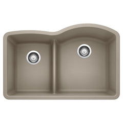 BLANCO BLANCO 441608 Diamond 1-3/4 Reverse Double Bowl Kitchen Sink with Low Divide - Truffle