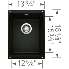 BLANCO BLANCO 442932 Precis 13-3/4 x 18 in. No Hole Granite Composite Single Bowl Undermount Kitchen Sink in Coal Black