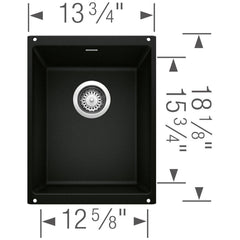 BLANCO BLANCO 442932 Precis 13-3/4 x 18 in. No Hole Granite Composite Single Bowl Undermount Kitchen Sink in Coal Black