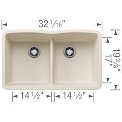 BLANCO Blanco 443069 Diamond Equal Double Bowl Kitchen Sink with Low Divide - Soft White