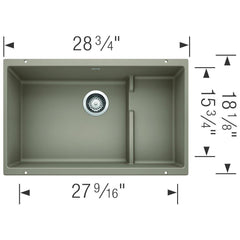 BLANCO BLANCO 519456 Precis 28-3/4 x 18-1/8 in. No Hole Composite Double Bowl Undermount Kitchen Sink in Truffle