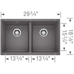 BLANCO BLANCO 519050 Precis Equal Double Bowl Kitchen Sink - Cinder