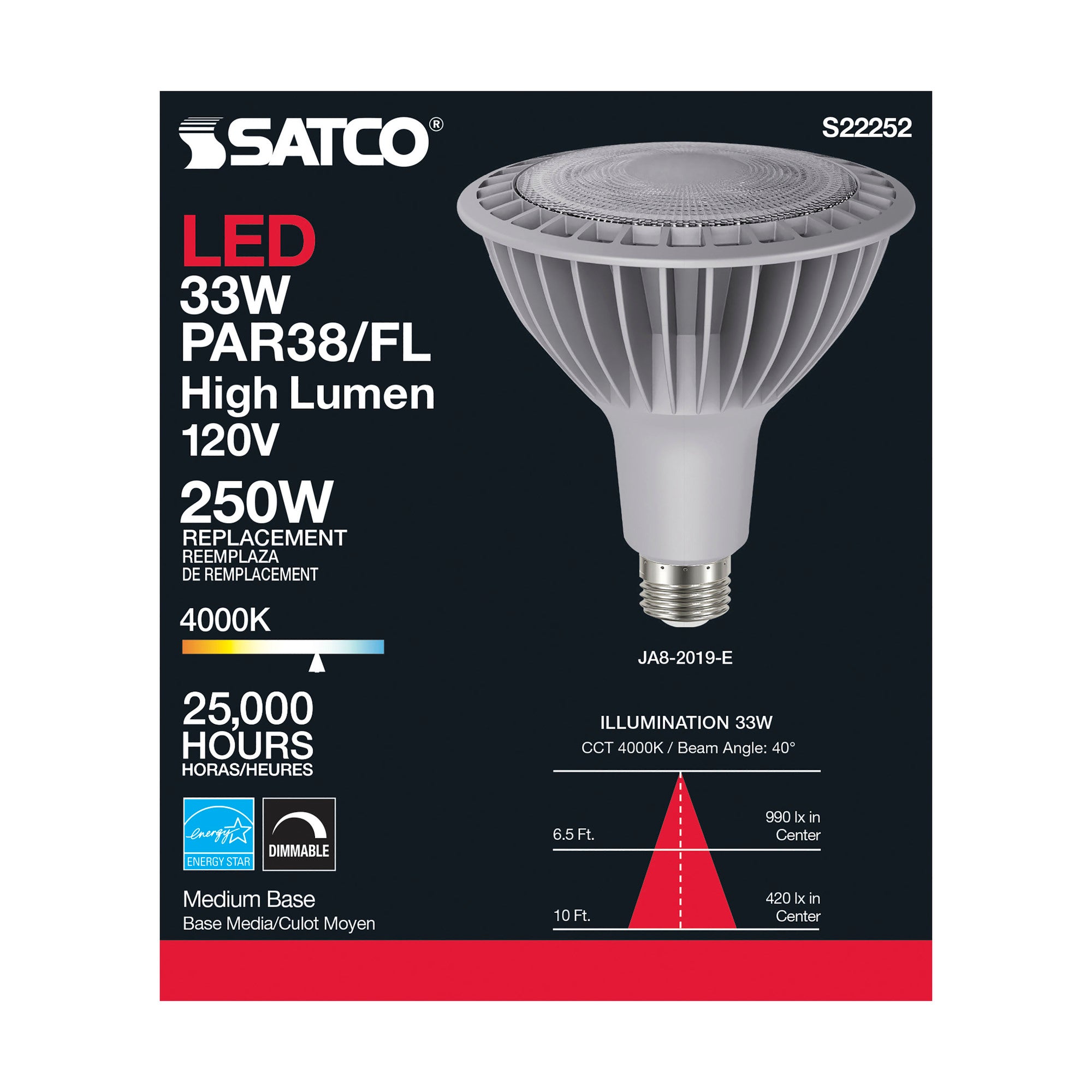 SATCO-NUVO Satco S22252 33 Watt PAR38 High Lumen LED 4000K Medium Base 120 Volt