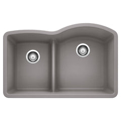 BLANCO BLANCO 441601 Diamond 32 x 20-7/8 in. No Hole Composite Double Bowl Undermount Kitchen Sink in Metallic Grey
