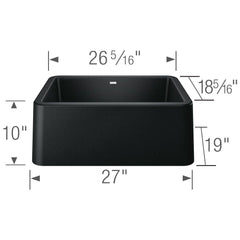 BLANCO BLANCO 402531 Ikon 27 x 19 in. No Hole Granite Composite Single Bowl Farmhouse Kitchen Sink in Coal Black