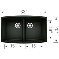 BLANCO Blanco 442937 Performa Equal Double Bowl Kitchen Sink - Coal Black