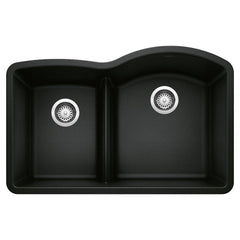 BLANCO BLANCO 442911 Diamond 32 x 20-7/8 in. No Hole Granite Composite Double Bowl Undermount Kitchen Sink in Coal Black