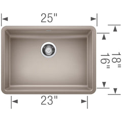 BLANCO BLANCO 442540 Precis 25 x 18 in. No Hole Granite Composite Single Bowl Undermount Kitchen Sink in Truffle