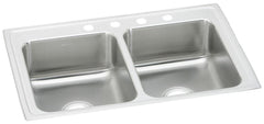ELKAY Elkay LR37224 Lustertone Classic Stainless Steel 37 x 22 x 7-5/8 4-Hole Equal Double Bowl Drop-in Sink