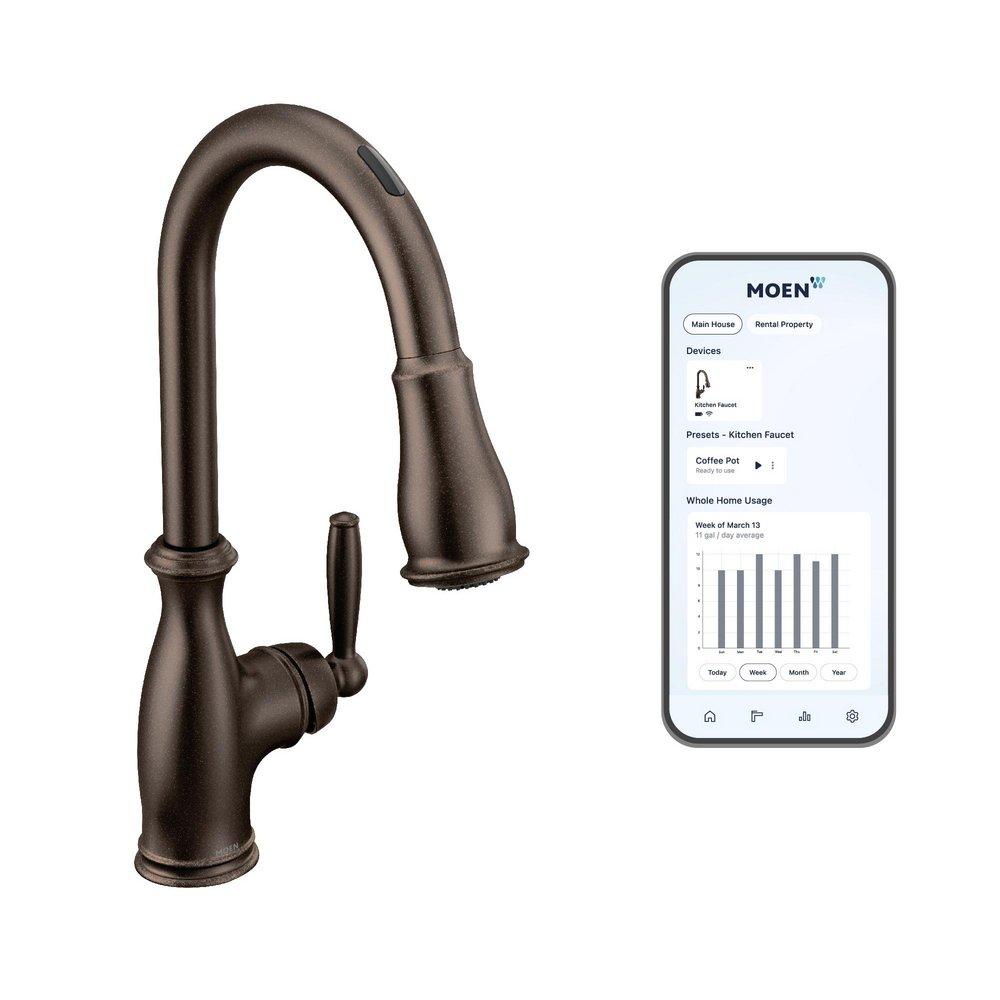 MOEN Moen 7185EVORB Brantford Single Handle Pull Down Touchless Kitchen Faucet with Voice Activation in Oil Rubbed Bronze