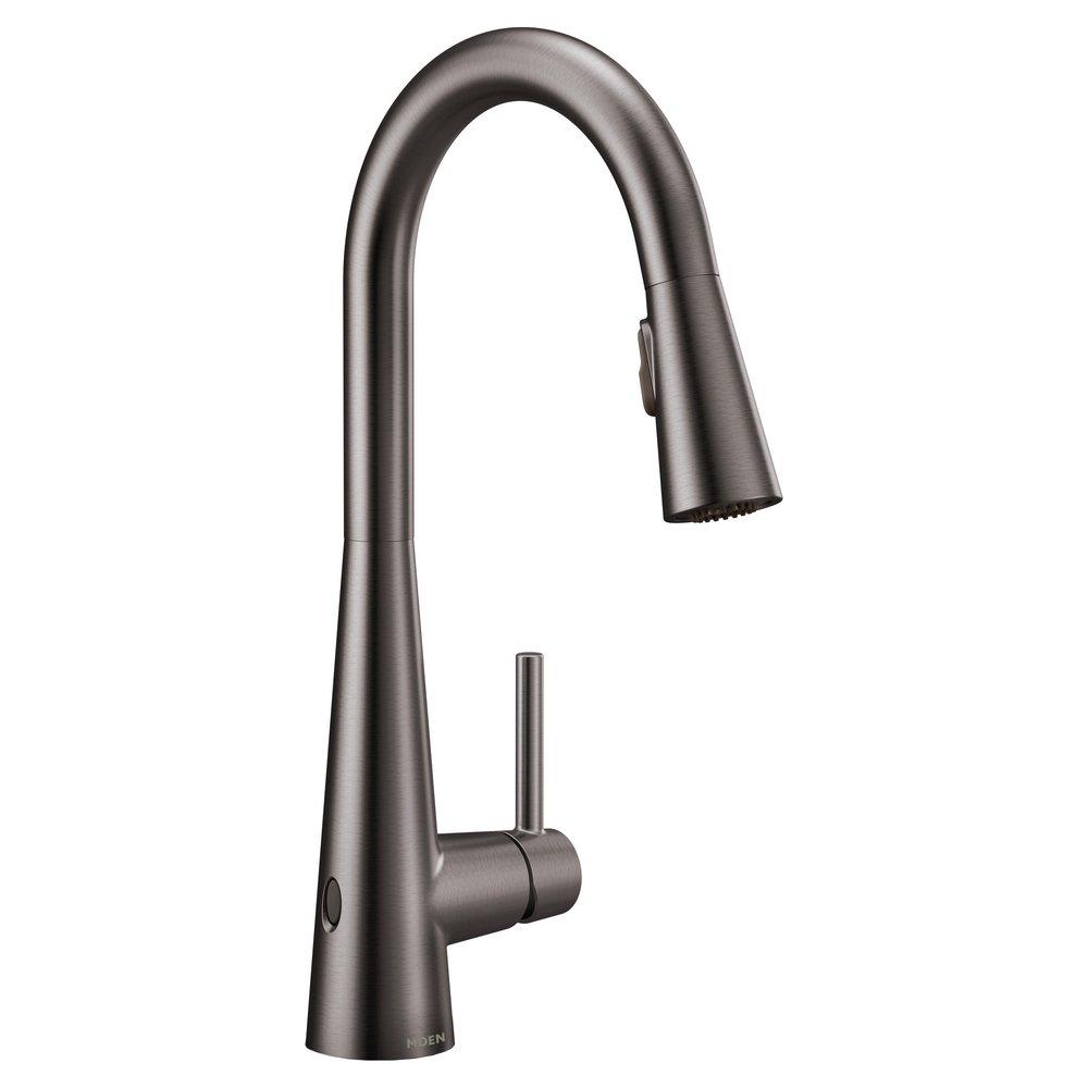 MOEN Moen 7864EWBLS Sleek MotionSense Wave Single Handle Pull Down Touchless Kitchen Faucet in Black Stainless