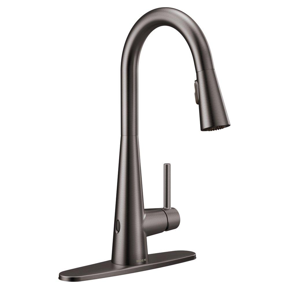 MOEN Moen 7864EWBLS Sleek MotionSense Wave Single Handle Pull Down Touchless Kitchen Faucet in Black Stainless