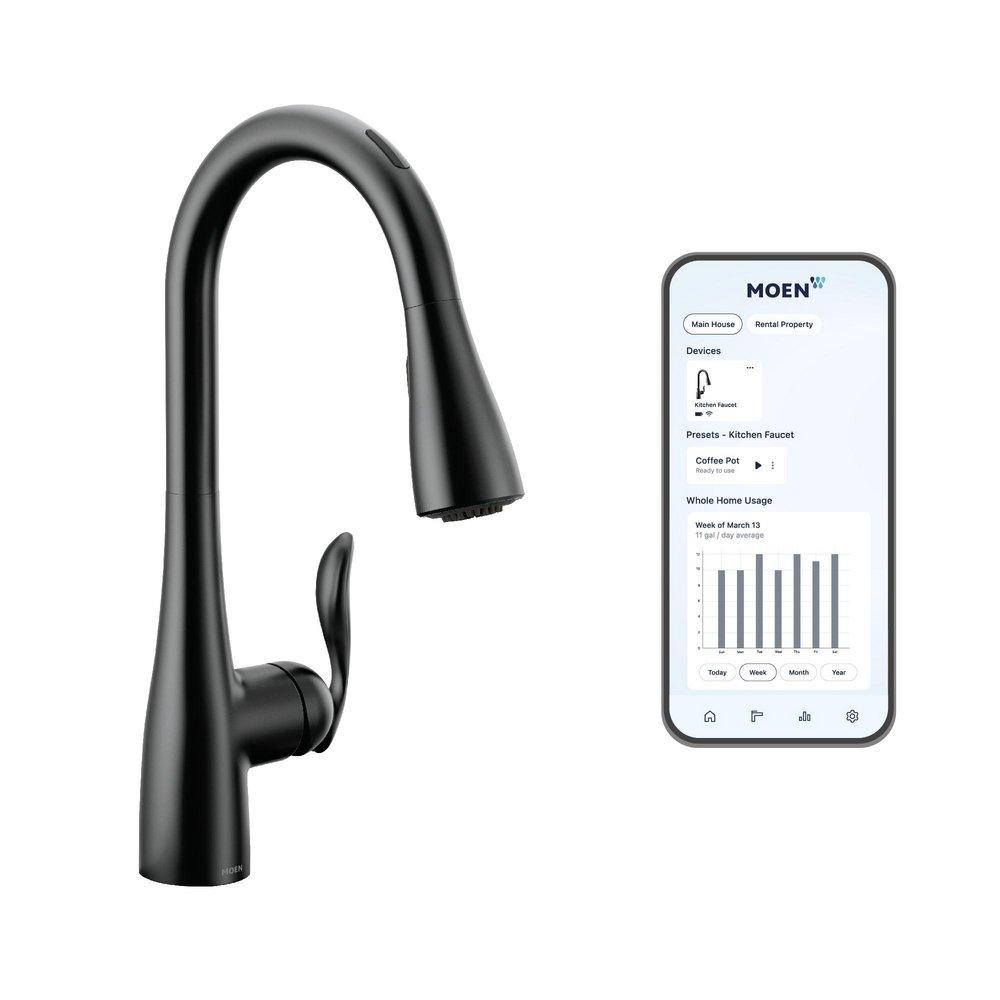MOEN Moen 7594EVBL Arbor Single Handle Pull Down Touchless Kitchen Faucet with Voice Activation in Matte Black