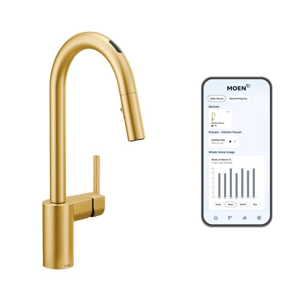 MOEN Moen 7565EVBG Align Single Handle Pull Down Touchless Kitchen Faucet with Voice Activation in Brushed Gold