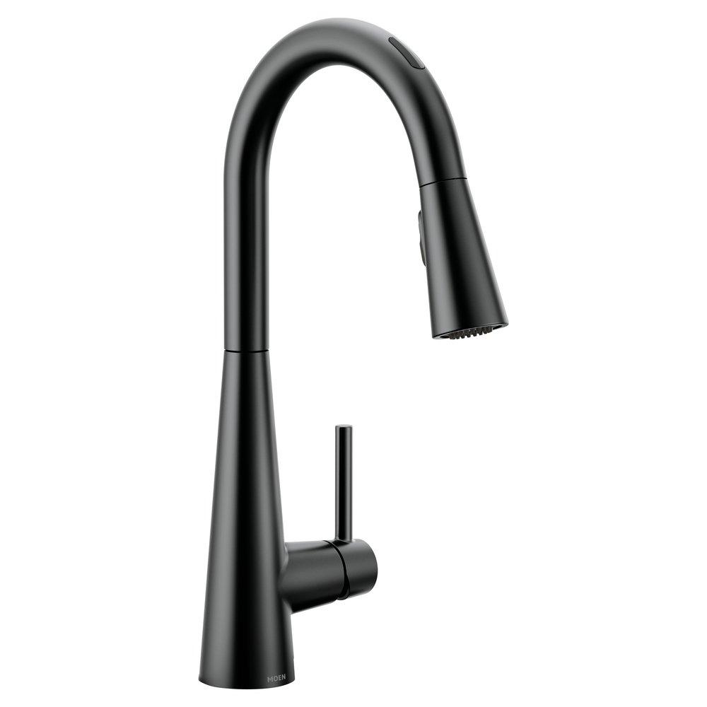 MOEN Moen 7864EVBL Sleek Single Handle Pull Down Touchless Kitchen Faucet with Voice Activation in Matte Black