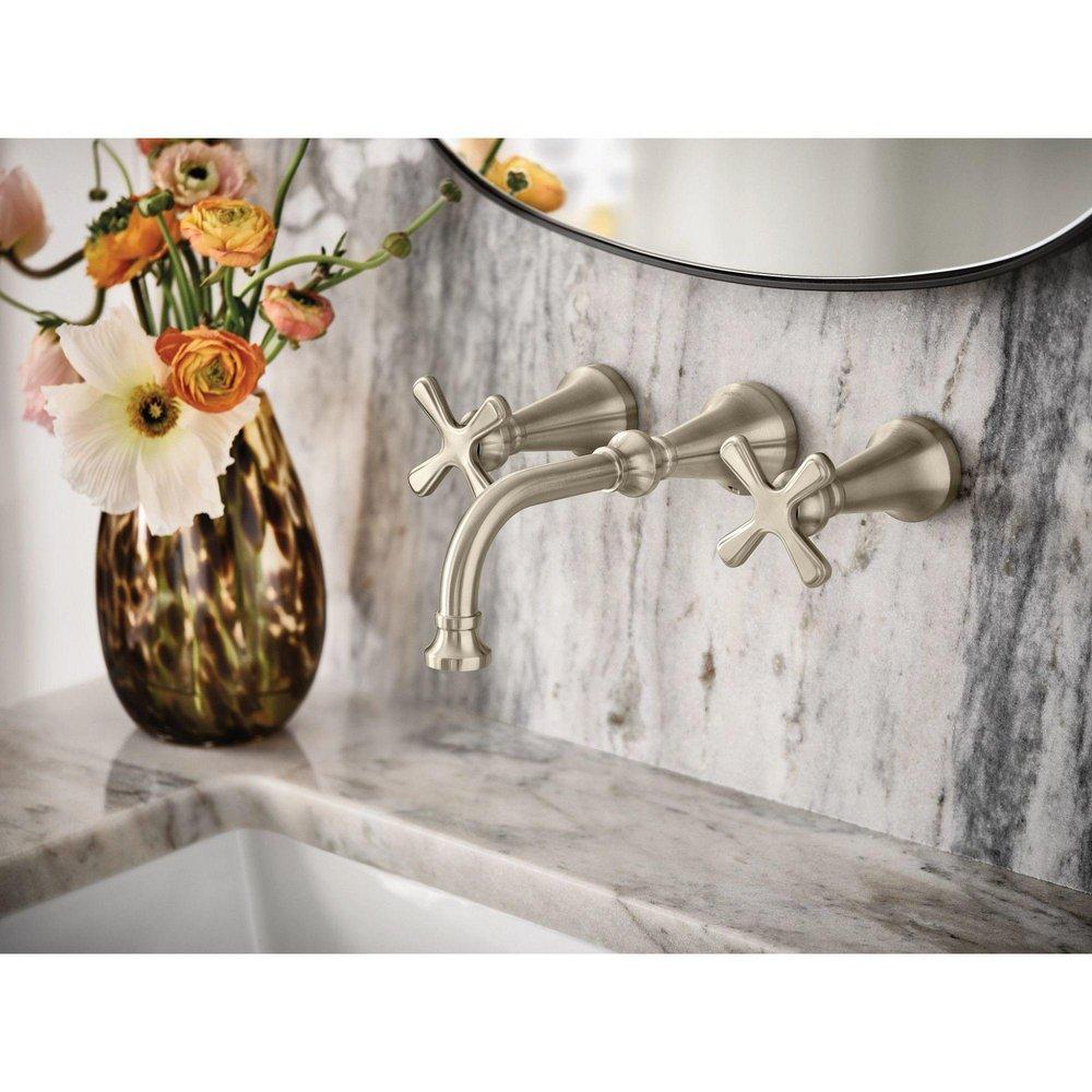 MOEN Moen TS44105BN Colinet Two Handle Wall Mount Widespread Bathroom Sink Faucet in Brushed Nickel