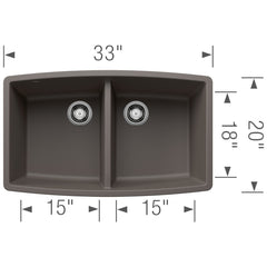 BLANCO Blanco 443123 Performa Equal Double Bowl Kitchen Sink - Volcano Gray
