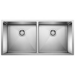 BLANCO BLANCO 516219 Precision 36-9/10 x 18 in. No Hole Stainless Steel Double Bowl Undermount Kitchen Sink