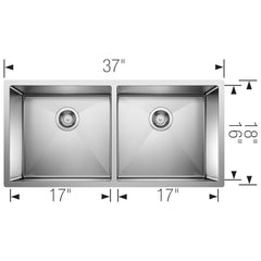 BLANCO BLANCO 516219 Precision 36-9/10 x 18 in. No Hole Stainless Steel Double Bowl Undermount Kitchen Sink