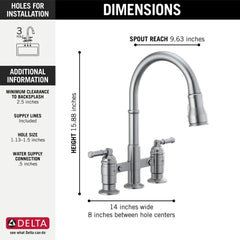 DELTA FAUCET Delta Faucet 2390L-AR-DST Broderick Two Handle Bridge Pull Down Kitchen Faucet