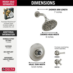 DELTA FAUCET Delta Faucet T14256-SSLHP Dorval Multi Function Shower Faucet in Brilliance Stainless Trim Only