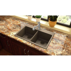 ELKAY Elkay ELG3322MC0 Quartz Classic 33 x 22 x 9-1/2 Equal Double Bowl Drop-in Sink Mocha