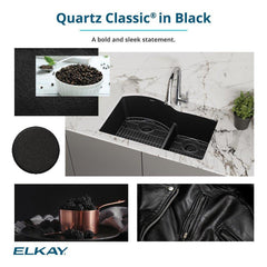 ELKAY Elkay ELG3322BK0 Quartz Classic 33 x 22 in. Equal Double Bowl Drop-in Sink Black