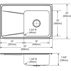 ELKAY Elkay LKHSR2509RPD1 Harmony 1 Hole Stainless Steel Double Bowl Universal Mount Kitchen Sink