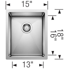 BLANCO Blanco 516225 Precision 15 x 18 in No Hole Stainless Steel Single Bowl Undermount Kitchen Sink in Satin Polished