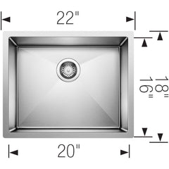 BLANCO BLANCO 516223 Precision 22 x 18 in. No Hole Stainless Steel Single Bowl Undermount Kitchen Sink