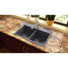ELKAY Elkay ELG3322GY0 Quartz Classic 33 x 22 in. No Hole Composite Double Bowl Drop-in Kitchen Sink