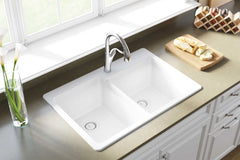 ELKAY Elkay ELG250RWH0 Quartz Classic 33 x 22 x 9-1/2 Offset Double Bowl Drop-in Sink White