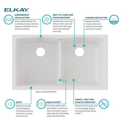 ELKAY Elkay ELGDULB3322WH0 Quartz Classic 33 x 19 x 10 Equal Double Bowl Undermount Sink with Aqua Divide